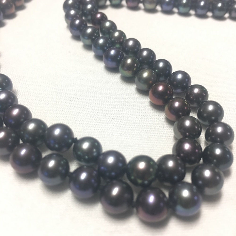 AAA Black Freshwater Pearl Double Strand Necklace - Picture 11 of 11